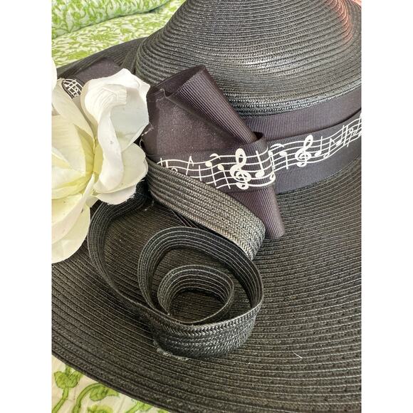 Vtg Fine Millinery August Accessories Black White Music Notes Accent Church Hat - Picture 4 of 6